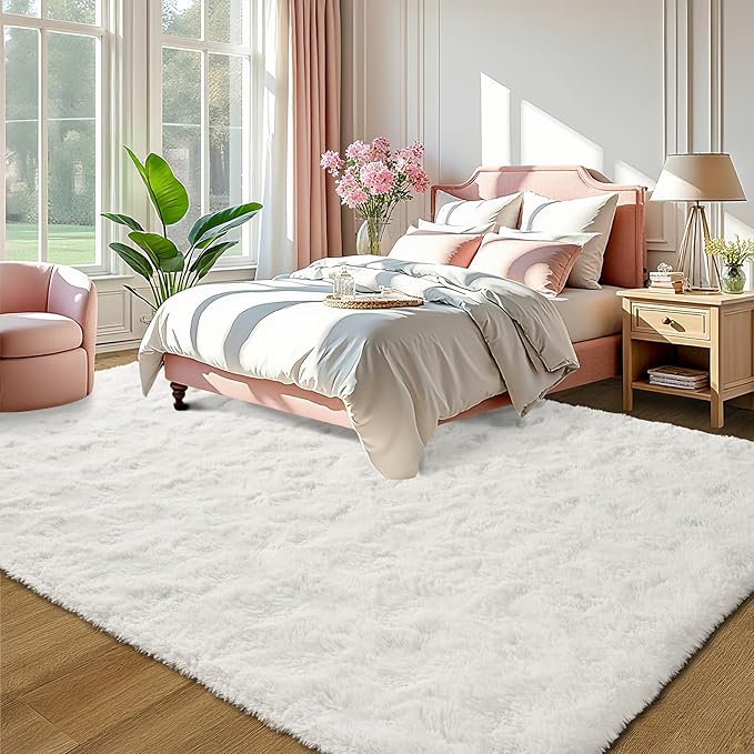 LOCHAS Ultra Soft Indoor Modern Area Rugs Fluffy Living Room Carpets for Children Bedroom Home Decor Nursery Rug 9x12 Feet, Cream
