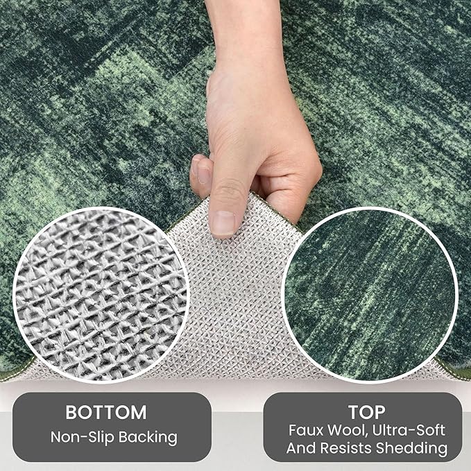 IOHOUZE Abstract Area Rug 3x5 Ft Washable Rugs for Entryway Indoor, Non Slip Kitchen Rug Printed Faux Wool Throw Rugs, Indoor Door Mat for Door Entrance Foyer Living Room, Dark Green