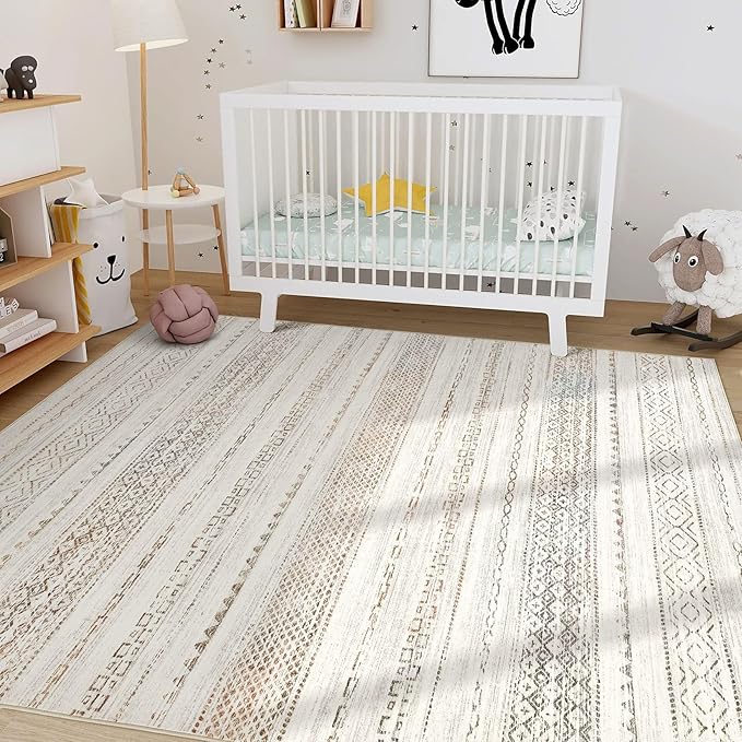 Nakagishi 10x12 Area Rug Living Room: Washable Boho Large Neutral Modern Soft Stain Resistant Farmhouse Indoor Floor Rug Non Slip Accent Carpet for Bedroom Nursery Kids Playroom Office- Colorful