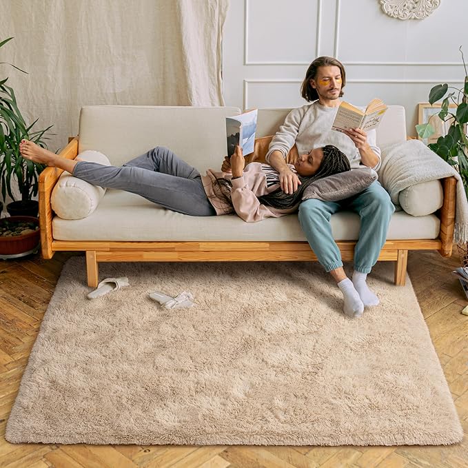 Chicrug Soft Area Rugs for Bedroom Living Room Plush Fluffy Rug 9x12 Feet, Shag Furry Area Rug Carpet Non Shedding for Nursery Children Kids Girls Room Home Decorative, Camel