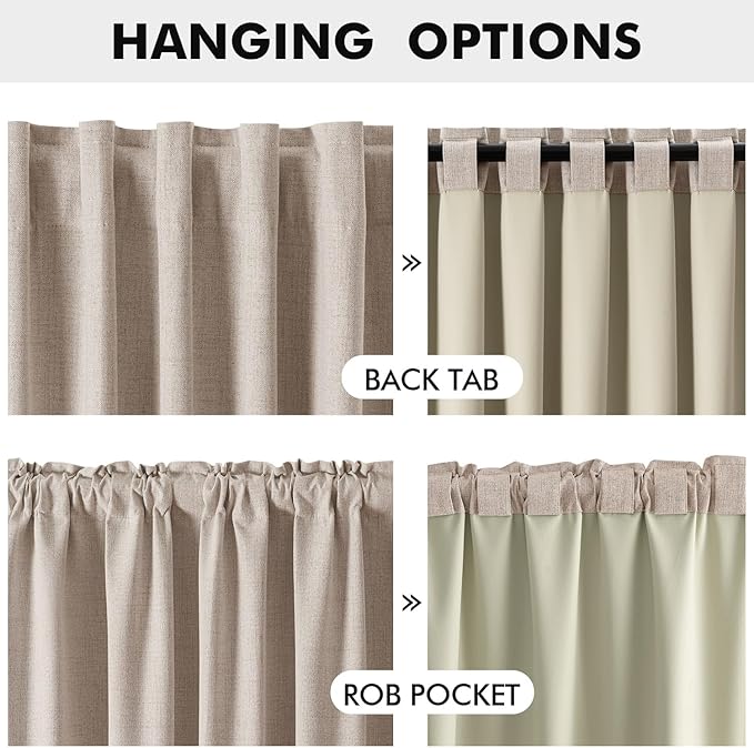 MIULEE 100% Blackout Linen Curtains for Bedroom, Beige Solid Luxury Decor Thermal Insulation Room Darkening Drapes for Living Room Nursery Back Tab Rod Pocket 42 x 84 Inches, 2 Panels
