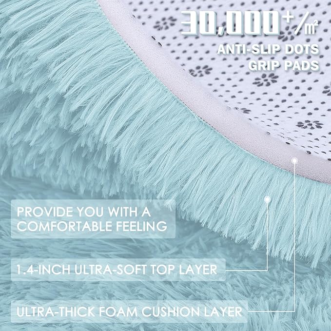 OLANLY 2x6 Machine Washable Runner Rugs for Hallway, Soft Fluffy Shaggy Bedside Rugs for Bedroom, Living Room, Indoor Floor Carpet for Kids Girls and Boys, Home Decor Aesthetic, Light Blue