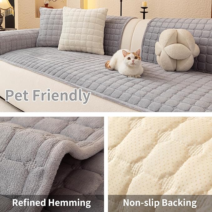 Velvet Couch Covers for Dogs, Dog Sectional Couch Covers, Pet Couchs Cover for 3-4 Seater, Couchs Protector for Dogs, Sectional Sofa Cover for Pet Washable(1PC,Light Grey,27.6"×82.7")