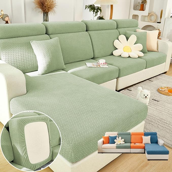 Soothing Home Sofa Covers, Sofa Hero Covers, Wear-Resistant Universal Couch Covers Washable Stretch Sectional Couch Cushion Covers (Light Green,Large Triple Seat Cover)