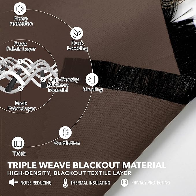 Deconovo Blackout Curtains, Thermal Insulated, W52 x L84 2 Panels, Back Tab, Machine Washable, Room-Darkening Drapes for Bedroom/Living Room Brown