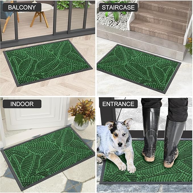 Colorxy Waterproof Doormat, Sturdy Natural Rubber Front Indoor Mat, Non Slip Low Profile Indoor Outdoor Door Mats, Stain and Fade Resistant Floor Mat, Easy Clean Patio Entrance Mat, 48''x32'', Green