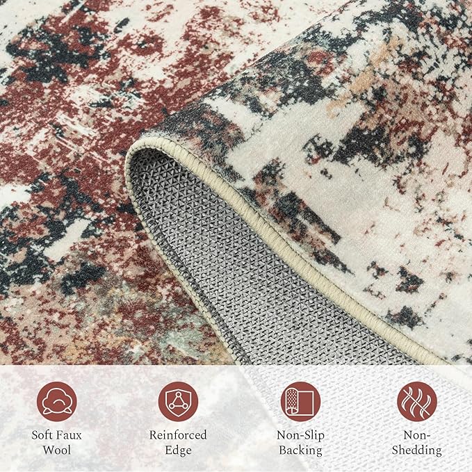 Rugflix 8x10 Area Rugs for Living Room, Washable Large Rug Stain-Resistant Low Pile, Modern Carpet for Dining Room Home Office Kid Room Nursery Bedroom, Rust