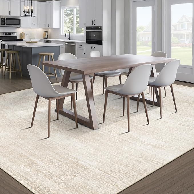 Area Rugs 10x14 Living Room: Washable Rug Modern Abstract Neutral Soft Non-Slip Low-Pile Indoor Large Carpet for Bedroom Dining Room Playroom Home Office (Beige, 10'x14')