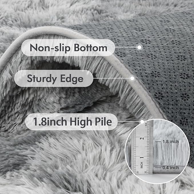 5x7 Ft Shag Area Rug for Bedroom, Tie Dyed Ultra Soft Fluffy Furry Rugs for Living Room Indoor Floor, Aesthetic Carpet for Kids Home Decor (Grey)