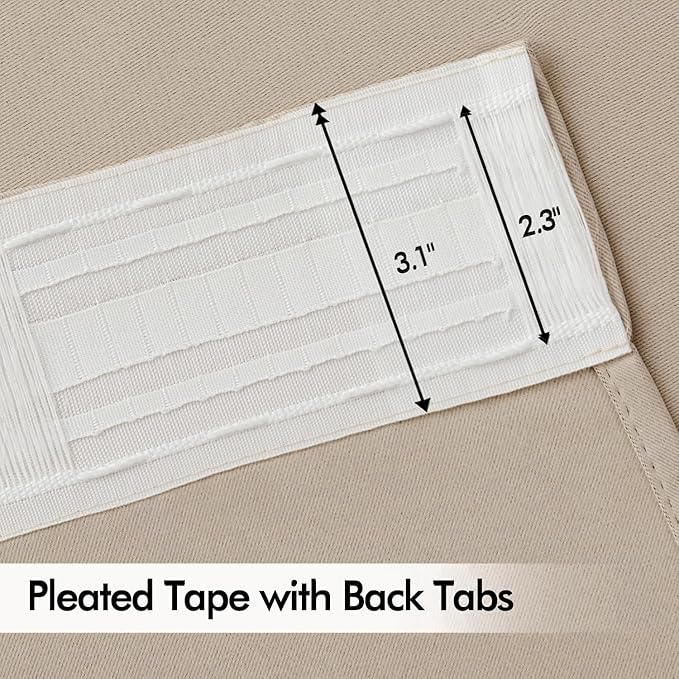 MIULEE Taupe Back Tab Blackout Curtain 96 Inch Long 2 Panels Set for Bedroom, Rod Pocket/Pinch Pleat Thermal Insulated Living Room Darkening Pleated Light Blocking Floor to Ceiling Drape