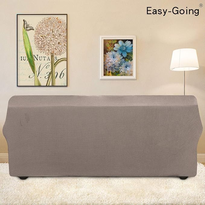 Easy-Going Stretch Sofa Slipcover 1-Piece Sofa Cover Furniture Protector Couch Soft with Elastic Bottom for Kids, Polyester Spandex Jacquard Fabric Small Checks (Sofa, Taupe)
