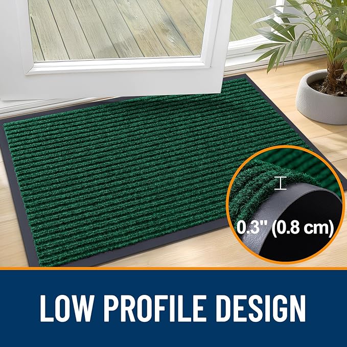 OLANLY Front Door Mat Indoor Outdoor Entrance, 2-Pack 71 x 23 Inch, Waterproof Heavy Duty Doormat, Fade Resistant, Low Profile, Easy Clean Patio Porch Welcome Floor Mats for Entry, Green