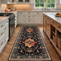 Area Rugs 3'x7' Runner Rug Non Slip Washable for Kitchen Hallway Bedroom Beside Laundry Room Bathroom Rug, Floor Carpet, Black Colorful Floral Dark Tan