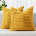 MIULEE Pack of 2 Corduroy Decorative Euro Sham Throw Pillow Covers 22x22 Inch Soft Boho Striped Pillow Covers Modern Farmhouse Home Decor for Summer Sofa Living Room Couch Bed Mustard Yellow