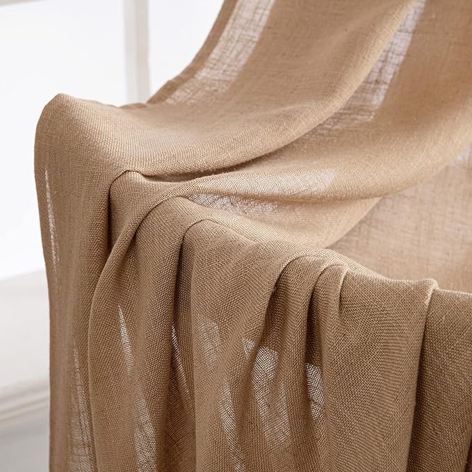 MIULEE Brown Linen Curtains 72 Inch Length 2 Panels for Bedroom Living Room, Soft Thick Linen Textured Window Drapes Semi Sheer Light Filtering Back Tab Rod Pocket Burlap Look Decor, W37xL72