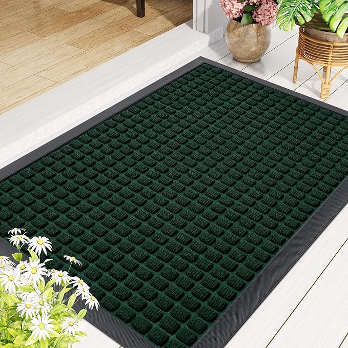 Smiry Front Door Mat Outside Entrance, Heavy Duty Natural Rubber Doormat, Non Slip, Trap Dirt and Moisture, Easy Clean, Low Profile Welcome Floor Mats for Indoor Outdoor Entry, 59x23 Inch, Black Green