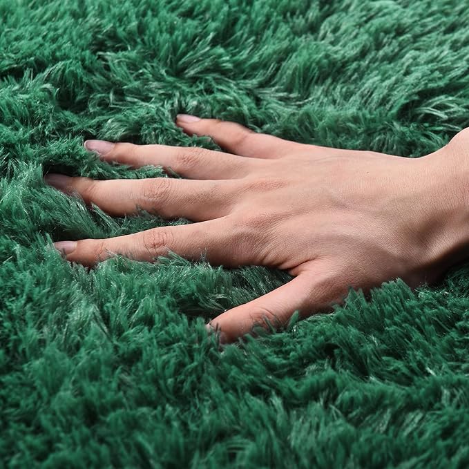Rugs for Living Room 8x10, Soft Shaggy Modern Shag Area Rug for Bedroom, Upgrade Non-Slip Plush Fluffy Carpet for Kids Boys Girls Room Home Decor Aesthetic, Blackish Green