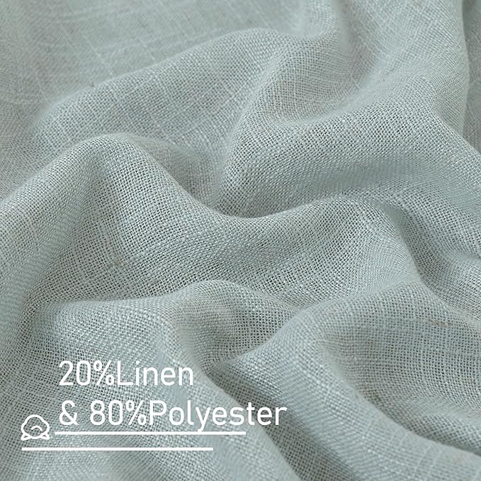 LAMIT Light Filtering Linen Curtains 68 inches Long for Bedroom, Faux Linen Textured Semi Sheer Back Tab and Rod Pocket Modern Drapes for Living Room/Farmhouse, Greyish Blue, 2 Panels, 52 x 68 Inch