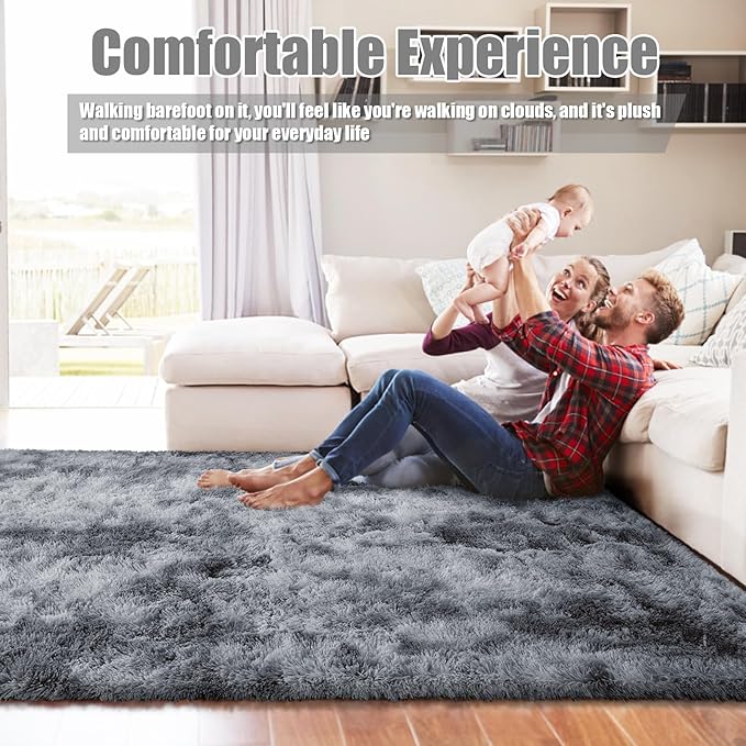 Shag Area Rug for Bedroom 5x8,Tie-Dyed Black Fluffy Area Rugs for Living Room,Soft Fuzzy Rug Non-Shedding Indoor Plush Carpet for Kids Bedroom Nursery Dorm Home Decor