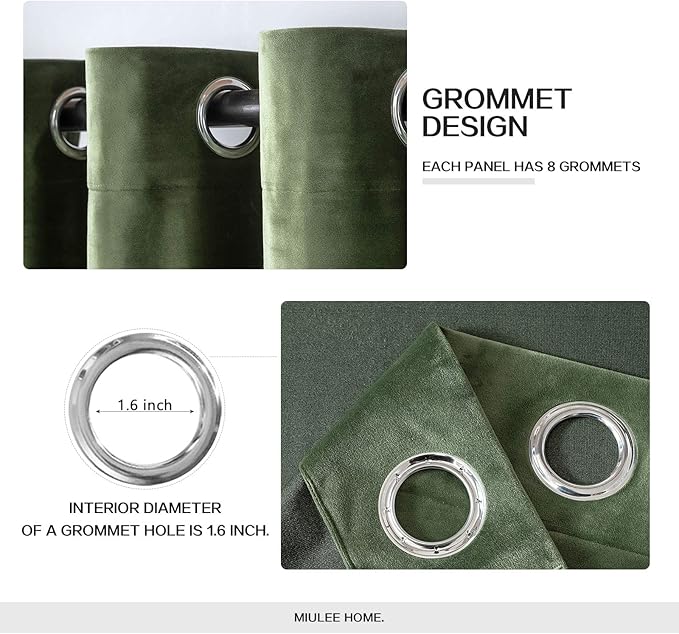 MIULEE Velvet Curtains Olive Green Elegant Grommet Thermal Insulated Soundproof Room Darkening Curtain/Drapes for Classical Living Room Bedroom Decor 66 x 84 Inch Set of 2