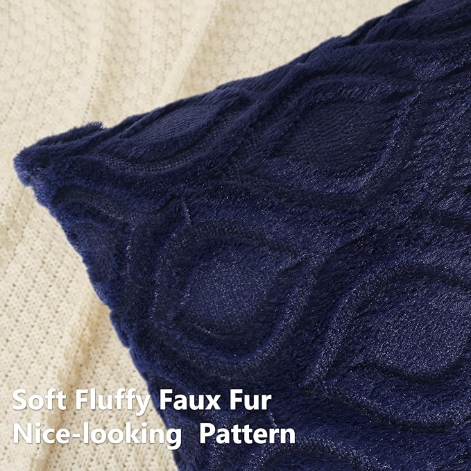 decorUhome Summer Throw Pillow Covers 26x26 Inch Set of 2, Soft Plush Faux Wool Navy Blue Solid Couch Pillow Covers, Accent Euro Sham Farmhouse Neutral Square Pillow Cases for Sofa Bed Living Room