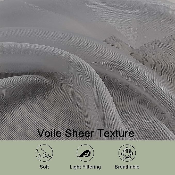 OWENIE Grey Sheer Curtains 120 Inches Long 2 Panels Set, Airy Lightweight Sheer Grey Curtains for Living Room Bedroom, Farmhouse Voile Filmy Rod Pocket Curtains Drapes, 2 Pcs, Each 59" Wx120 L Inch
