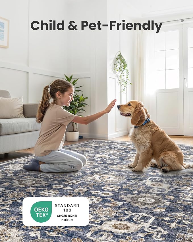AMADA HOMEFURNISHING 2x4 Washable Area Rug, Low-Profile Entryway Rug with Non-Slip Backing & Durable Edge Binding, Vintage Rug Pattern, Small Rugs for Entryway, Kitchen & Living Room