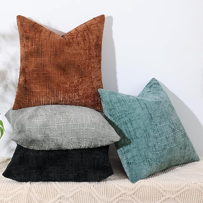 decorUhome Neutral Grey Chenille Euro Sham Throw Pillow Covers 24x24 Set of 2 Textured Soft Cozy Slubby Couch Pillow Covers Modern Farmhouse Boho Decorative Pillow Cases for Bed Sofa Living Room