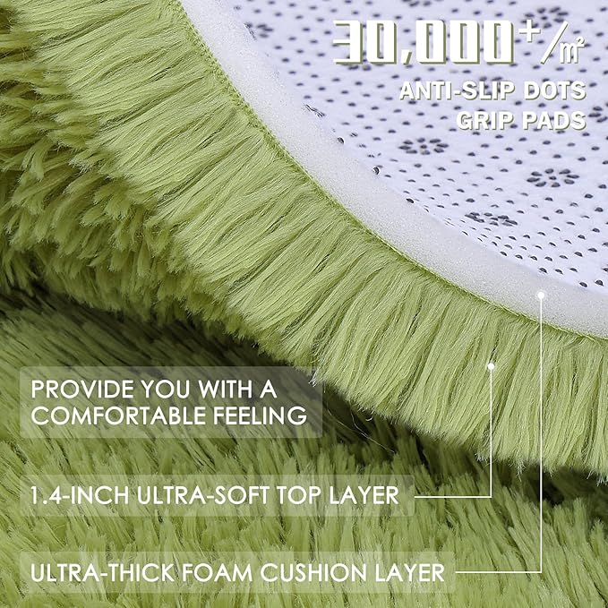 OLANLY Area Rugs for Living Room Bedroom, Machine Washable 4x5.9 ft Soft Fluffy Shaggy Bedside Rug, Indoor Floor Carpet for Kids Girls and Boys, Dorms, Nursery Rooms, Home Decor Aesthetic, Grass Green