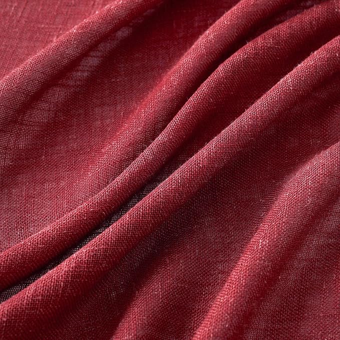 MIULEE Burgundy Red Kitchen Curtains 30 Inch Length 2 Panels, Soft Thick Linen Textured Semi Sheer Light Filtering Short Cafe Tier Curtains for Small Half Window Back Tab Rod Pocket Christmas Decor