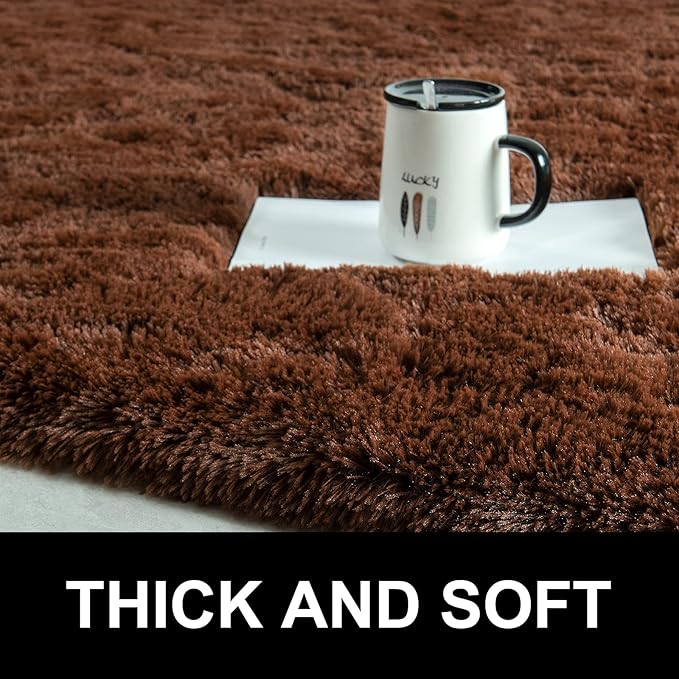 LOCHAS Ultra Soft Indoor Modern Area Rugs Fluffy Living Room Carpets for Children Bedroom Home Decor Nursery Rug 3x5 Feet, Brown