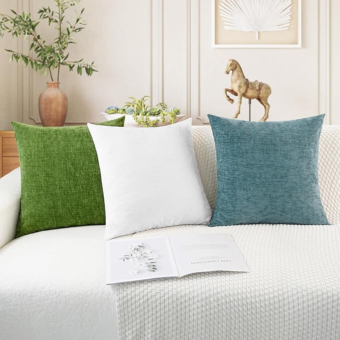 CaliTime Throw Pillow Covers Decorative 20 X 20 Inches Pack of 2 Cozy Chenille Cushion Cases for Couch Sofa Bed Living Room Home True White