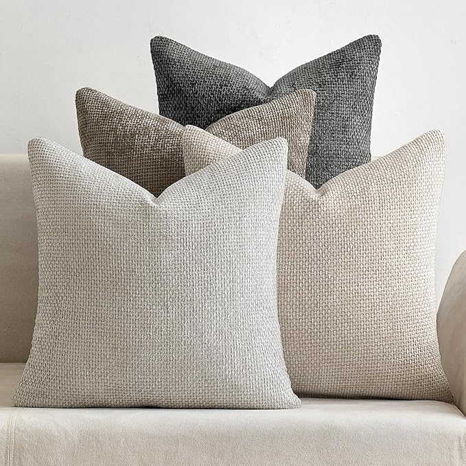 MIULEE Pack of 4 Couch Throw Pillow Covers 16x16 Inch Neutral Soft Decorative Pillow Covers Farmhouse Boho Cushion Covers for Spring Home Decor Sofa Bedroom Living Room