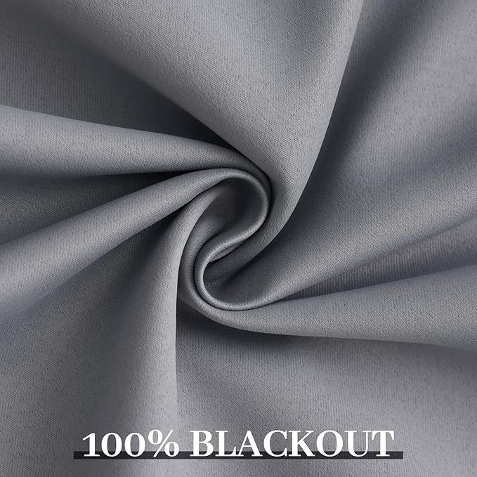 Yakamok Grey Room Darkening 100% Blackout Curtains Grommet Window Treatments with 2 Thick Layers-Gray Thermal Insulated Drapes Set of 2 Panels for Bedroom Living Room 52 Inches by 96 Inches Length