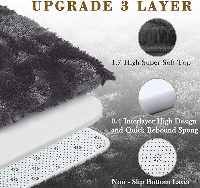 8x10 Area Rugs for Living Room Bedroom, Large Area Rug Shag Shaggy Carpet Soft Plush Furry Bedside Rug, Rugs for Home Decor (Dark Grey Tie-Dyed, 8 x 10 Feet)
