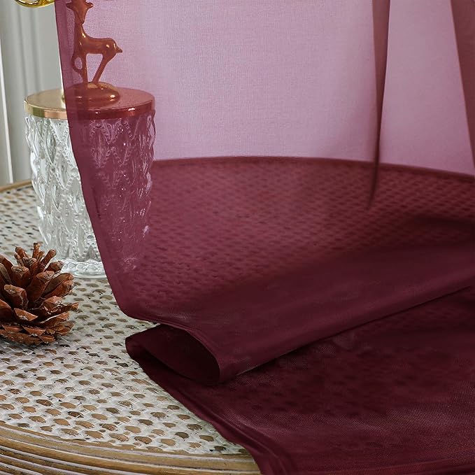 OWENIE Sheer Curtains 2 Panels Set for Bedroom Living Room, Soft Solid Rod Pocket Light Filtering Window Treatment, 2Pcs Each 59" W x 108" L, Burgundy Wine
