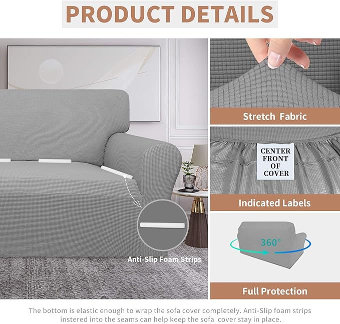 Easy-Going 100% Waterproof Oversized Loveseat Couch Cover, Dual Waterproof Sofa Cover, Stretch Jacquard Sofa Slipcover, Leakproof Furniture Protector for Kids, Pets, Dog and Cat, Light Gray