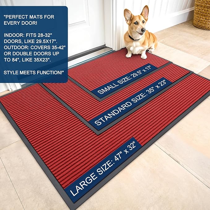 OLANLY Front Door Mat Indoor Outdoor Entrance, 2-Pack 71 x 47 Inch, Waterproof Heavy Duty Doormat, Fade Resistant, Low Profile, Easy Clean Patio Porch Welcome Floor Mats for Entry, Red
