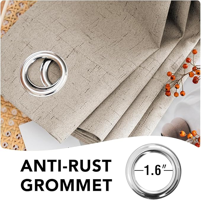 H.VERSAILTEX Linen Curtains 100% Blackout Curtains for Bedroom 90 inch Long Full Light Blocking Nature Linen Blended Window Curtains for Living Room Nickel Grommet (2 Panels, Cobblestone)