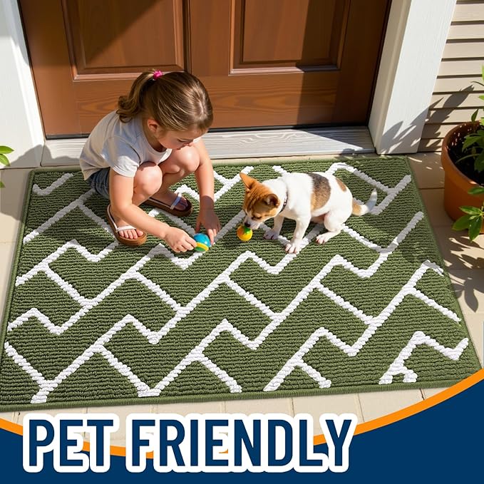 OLANLY Front Door Mat, Non-Slip Rubber Backing, Dirt Resistant and Absorbent, Washable, Easy to Clean Low-Profile Indoor Doormat for Back Door, Entryway, Inside Entrance, 40x32, Green