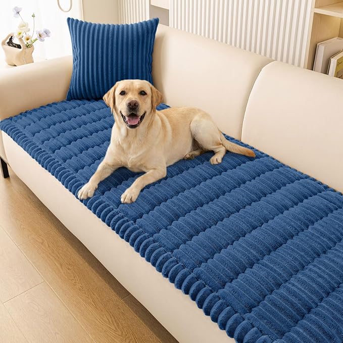 Smiry Couch Cover for Dogs Washable, Non Slip Fuzzy Pet Couch Covers for 3 Cushion Sofa Pet Friendly, Thick Soft Sofa Slipcovers Cushion Protector (Navy Blue, 27.6" x 27.6")