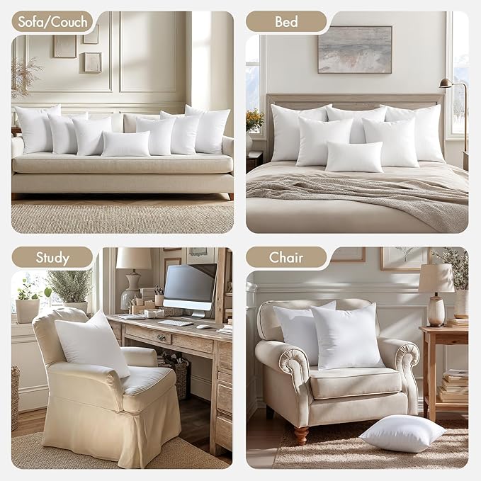 MIULEE Euro Pillows Inserts, Pack of 4 24x24 Inch 100% Virgin Microfiber Filling Throw Pillows for Bed Couch Sofa