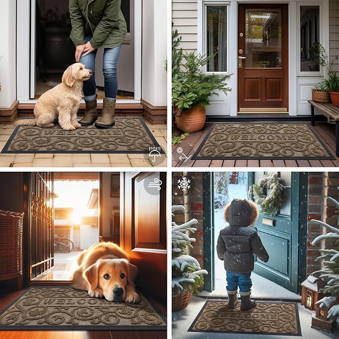 Smiry Welcome Door Mat Outside Entrance, Heavy Duty Trap Dirt and Moisture Easy Clean Low Profile Patio Porch Indoor Outdoor Front Doormat for Entry, 47x32 Inch, Brown