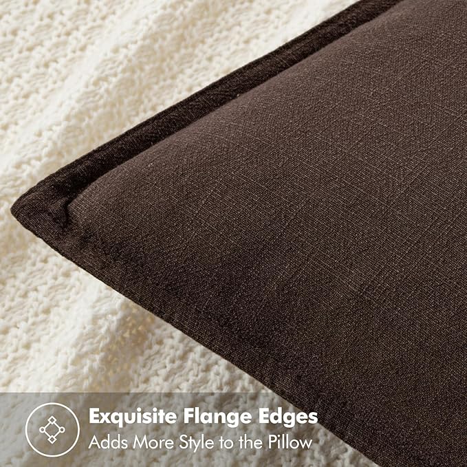 MIULEE Decorative Linen Euro Sham Pillow Covers 28x28 Inch Dark Brown Boho Farmhouse Neutral Winter Couch Throw Pillows for Bed Pack of 2 Accent Modern Pillowcase Sofa Livingroom Home Decor