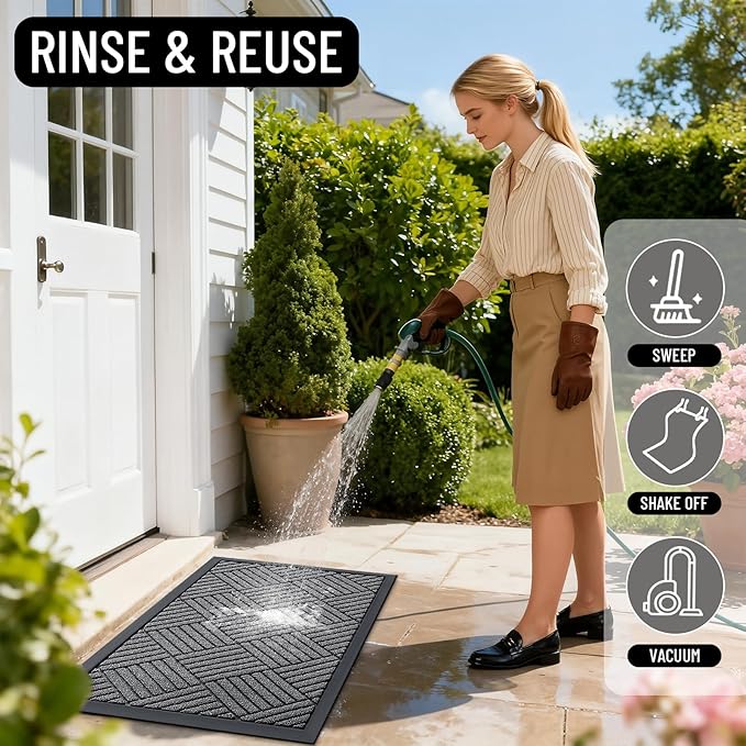 OLANLY Front Door Mat Outside Entrance 71x23, Absorbent, Heavy Duty Sturdy Natural Rubber Doormat Indoor Outdoor, Stain and Fade Resistant, Non-Slip Low Profile Floor Mat for Entryway, Grey Diamond