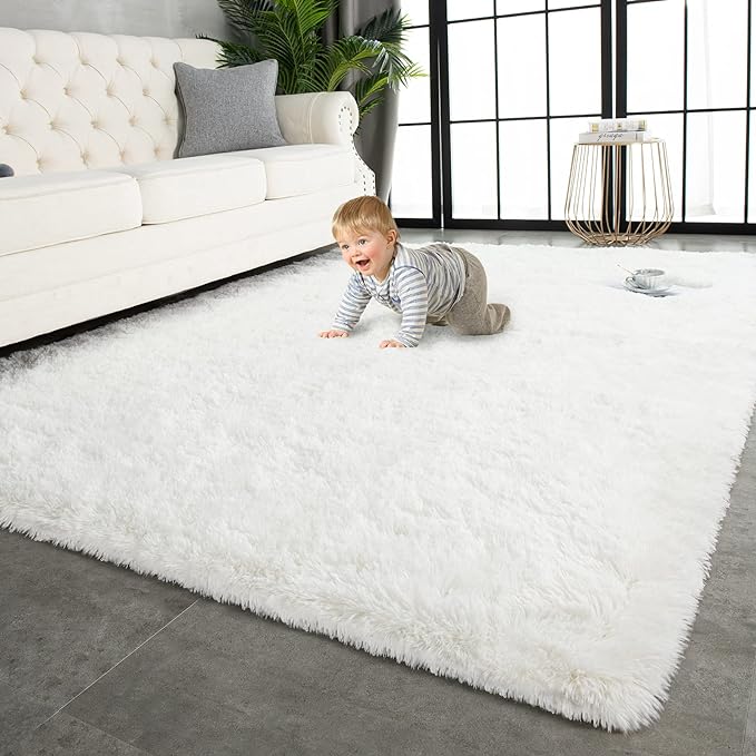 TWINNIS Super Soft Shaggy Rugs Fluffy Carpets 4x5.9 Feet, Indoor Modern Plush Area Rugs for Living Room Bedroom Kids Room Nursery Home Decor, Upgrade Anti-Skid Fuzzy Rug, Cream White