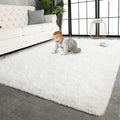 TWINNIS Super Soft Shaggy Rugs Fluffy Carpets 5x8 Feet, Indoor Modern Plush Area Rugs for Living Room Bedroom Kids Room Nursery Home Decor, Upgrade Anti-Skid Rectangular Fuzzy Rug, Cream White