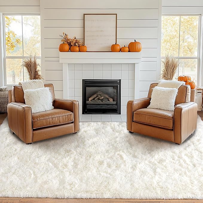 Pionblank Large Area Rug for Living Room 10x14, Fuzzy Modern Shag Rug, Fluffy Plush Non Slip Soft Furry Carpet for Bedroom Kids Room Nursery Teens Dorm Home Decor, Cream White