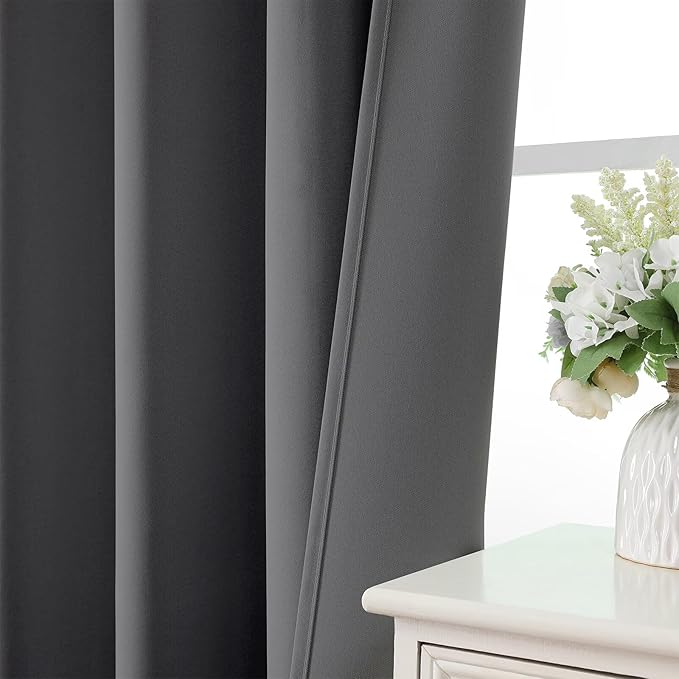 CUCRAF Light Grey Blackout Curtains 45 inch Length 2 Panels Set, Rod Pocket Room Darkening Drapes for Bedroom Living Room, Insulated Thermal Light Blocking Window Curtain (W52 x L45 Inch)