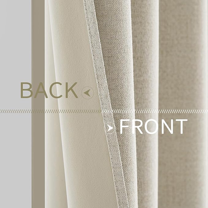 MIULEE 100% Blackout Linen Textured Curtains for Bedroom Solid Thermal Insulated Cream Grommet Room Darkening Curtains & Drapes Luxury Decor for Living Room Nursery 42 x 63 Inch (2 Panels)